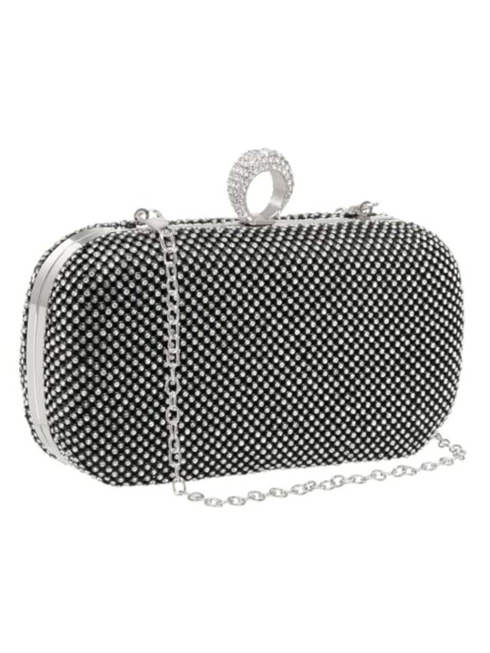 Sparkly Rhinestone Evening Clutch Purse with Vintage Crystal Ring Clasp